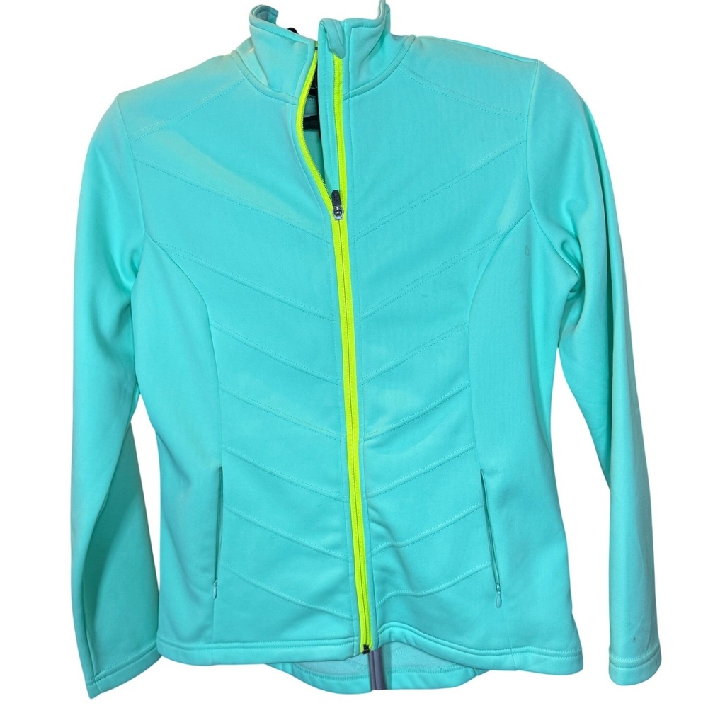 BCG Womens Full Zip Fleece Lined Active Jacket Mint and Yellow Size M